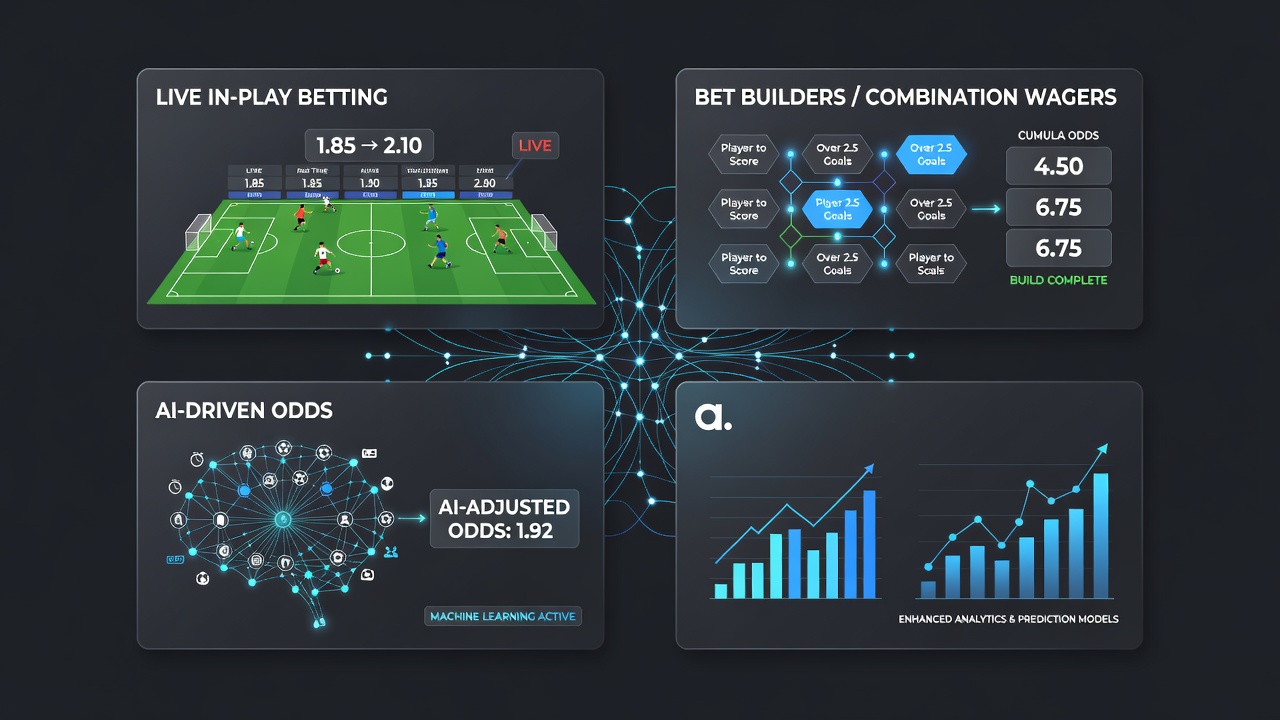 Mobile sportsbook app displaying personalized promotions and AI-driven analytics dashboard