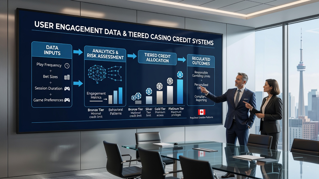 Canadian online casino interface displaying tier progression bars and engagement-based credit rewards for players