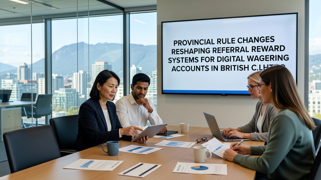 Infographic displaying impact statistics on referral reward adjustments for British Columbia digital wagering accounts after 2026 rule changes
